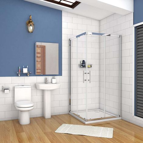 Aica Sanitaire – Cabine de douche carrée 90x90cm – Porte coulissante – Verre sécurit 6mm avec traitement anticalcaire – Hauteur 195cm – Accès d'angle (1/5)