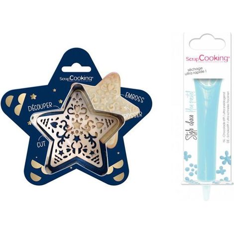 Kit pour biscuit en relief Étoile + Stylo au chocolat bleu pastel