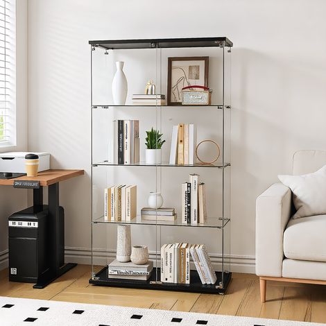 HYTKKBD - Vitrine en Verre,2 Portes,4 Étagères,Vitrine pour Collection,Dimensions 164x80x36 cm,Vitrine Salon,Verre Trempé Transparent,Noir