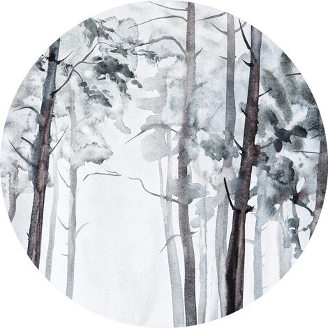 Papier peint panoramique aquarelle pour chambre adulte & ado | Tapisserie panoramique foret à motif arbre | Papier peint panoramique salon effet bois - 140 x 140 cm (3 pièces) (1/2)