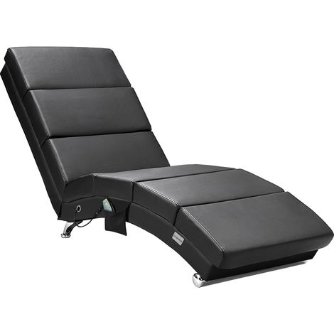 Casaria Relaxliege London mit Massage & Heizfunktion Ergonomisch Gepolstert Wohnzimmer Liegestuhl Polsterliege  Kunstleder schwarz