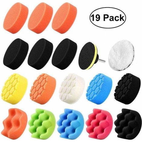 19 pièces 80mm Polissage Pad Éponge de Polissage Éponge polir Kit pour avec M14 Foret pour Voiture Ponçage Polissage pour RO/DA Double Action polisseuse Polissage (1/4)