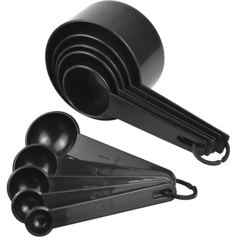 Set di cucchiai dosatori, set di 10 misurini, cucchiai dosatori, misurini, utensili da cucina, misurini, cucchiai dosatori, misurini e cucchiai dosatori, set da 10 pezzi, nero (1/5)