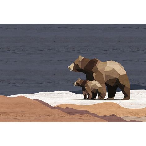 Papier peint panoramique original motif ours pour salon Tapisserie panoramique animaux design Papier peint panoramique idéal pour bureau (1/2)