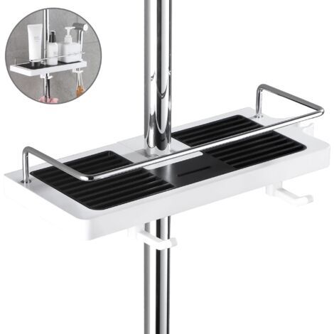 Étagère de douche pour rail de douche sans perçage, étagère de salle de bain, organisateur de douche avec boucle et crochet de pommeau de douche pour rail de douche 23 mm-25 mm (1/5)