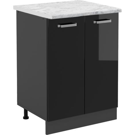 Mobiletto base cucina R-Line, Nero lucido, 60 cm PL Marmo, Vicco