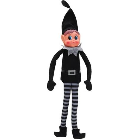 1 x Elfe turbulent avec velcro - Elfe en peluche douce aux longues jambes - Décoration de Noël - Elfe noir de Noël avec chapeau et étiquette (1/5)