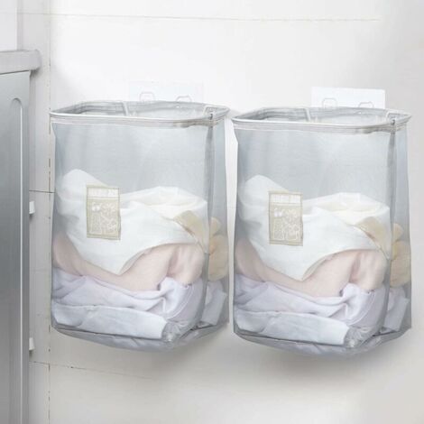 Panier a Linge Sale 2 Pièces Pliable,Collecteur de Linge pour Montage Mural avec Panier de Rangement Amovible,Panier à Jouets 35 × 17 × 26CM pour Chambre D'enfant Fille Garçon(Gris) (1/5)