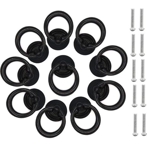 10 poignées d'armoire noires, boutons de porte en métal, poignées d'anneau de tiroir, poignées de meubles classiques, poignées d'armoire rondes avec v (1/5)
