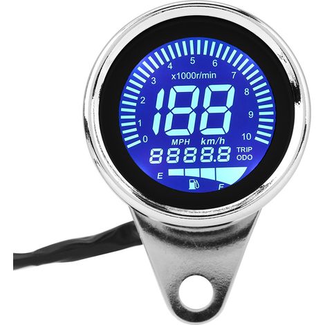 Compteur de vitesse numérique universel pour moto, affichage LED LCD, tachymètre rétro chromé (1/5)