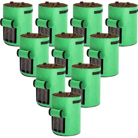 SWANEW Lot de 10 Sac de plantation accessoires pour plantes sac à plantes sac à plantes panier à plantes non tissé noir 26,5 L (7 gallons)