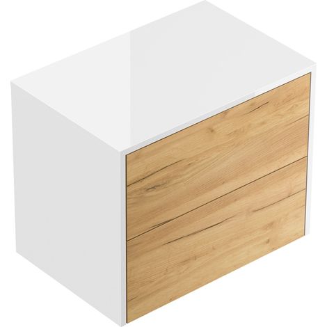 Design Nachttisch Concepto L 60cm hängend, 2 Pushauszüge Weiß Hgl Eiche