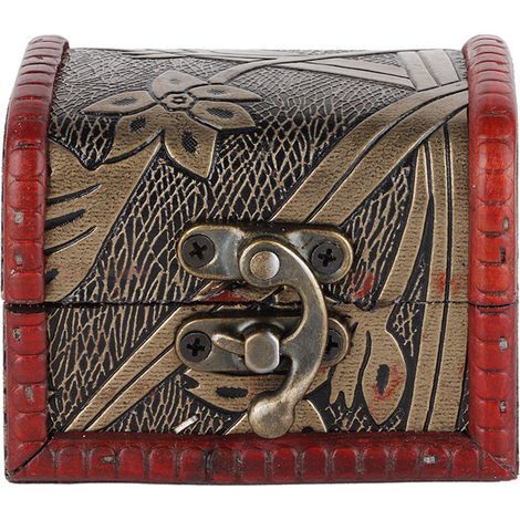 Small decorative vintage wooden treasure chest with jewelry lock, gift box (Narcissus) (1/5)