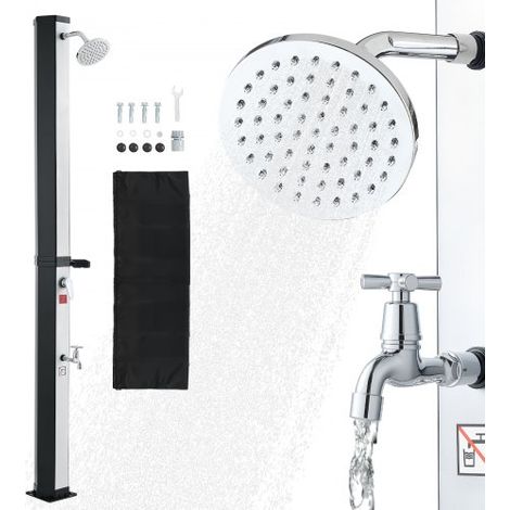 Solardusche 35 L, Gartendusche 2160 mm, Außendusche mit Fußarmatur & Seifenablage, Warm- & Kaltwasserregulierung, max. 60°C, Campingdusche für Garten, Poolbereich, Strandpool, Schwarz/Silber (1/5)