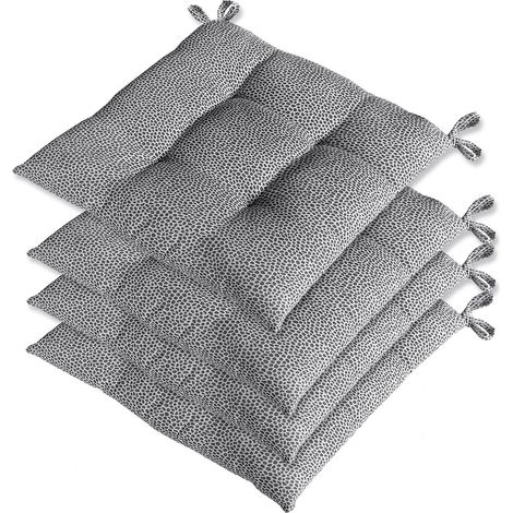 Set 4 Cuscini Sedia Cotone Maculati Morbidi Universali Lavabili Coprisedia Imbottitura Ovatta - Grigio