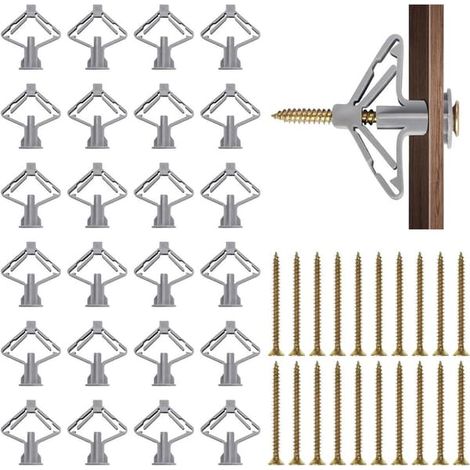 Lot de 100 chevilles pour plaques de plâtre, vis incluses, idéales pour les cloisons creuses et les panneaux de fibres, chevilles papillon de 50 mm pour une pose facile (1/5)