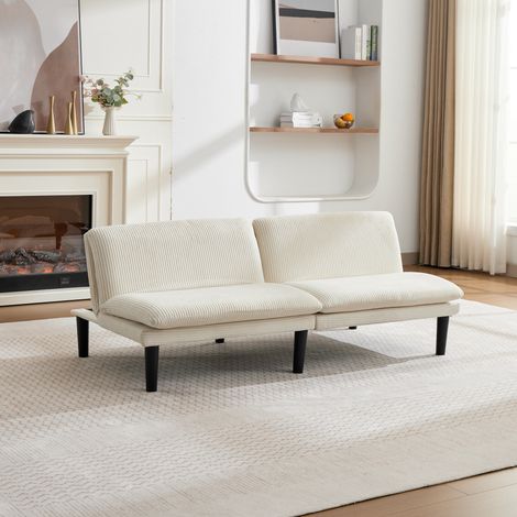 Sofá de 2 plazas ajustable en beige, 3 posiciones, terciopelo acanalado, OKWISH (1/5)