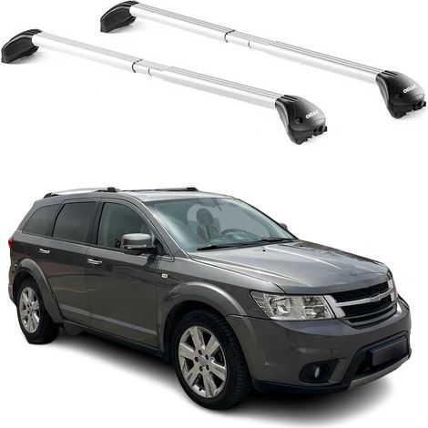 OMAC Barres de toit transversales certifiées TÜV pour Fiat Freemont 2011-2016 – Verrouillables (4 antivols) – Charge max 100 kg – Sangle inox + protection caoutchouc Argent (1/5)