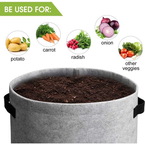 Sacs de culture pour pommes de terre 10 gallons, lot de 4 pots de jardin avec poignées et fenêtre de récolte pour tomates, légumes et tubercules, noir et gris (1/5)