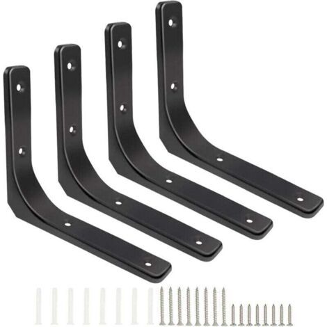 équerres étagère Murale, 4 Pièces Equerre Metal 150mm x 200mm Equerre Charge Lourde Support Etagere Murale, Finition Noir Brillante Pour étagère Suspendus Placard Déco (1/4)