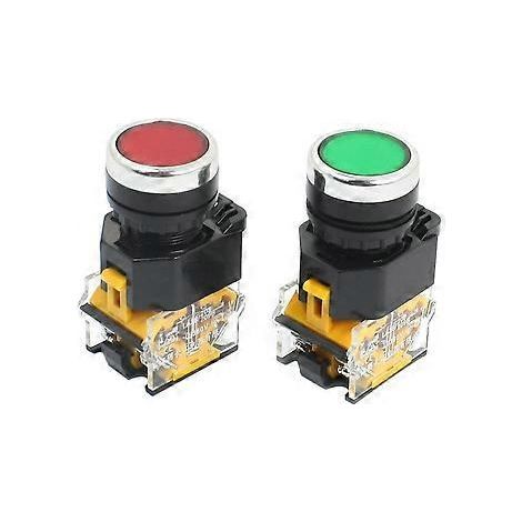 Lot de 2 interrupteurs à bouton-poussoir momentanés 22 mm, 10 A, 380 V, DPST, rouge et vert (1/4)
