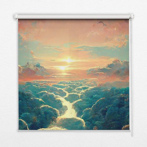 Innenrollo Fensterrollo - Rollo ohne Bohren - Sichtschutzrollo - Lichtdurchlässiges Rollo - Rechteckiges - Rollo - (140 cm x 140 cm) - Sonnenuntergang (1/5)