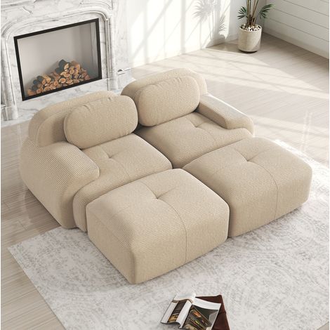 Modulsofa 2-Sitzer beige aus Cordstoff rahmenlos mit ergonomischen Armlehnen und rutschfester Unterseite (1/5)