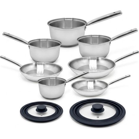Lot de 4 casseroles 16/18/20/22 cm et 3 poêles en inox 20/24/28 cm avec couvercles Fackelmann Rhona (1/5)