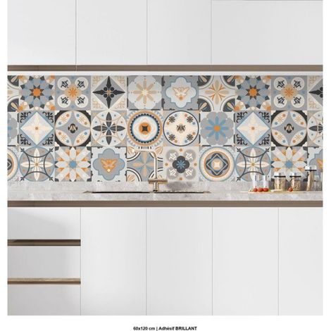 Crédence adhésive sticker pour cuisine - Effet carreaux de ciment 3617682104802 - Adhésif BRILLANT - 60x120 cm (1/5)