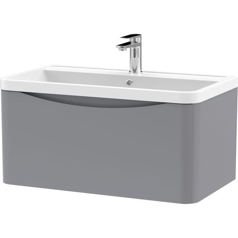 Balterley Dunwood Wall Hung 1 Drawer Bathroom Vanity Unit & Polymarble Basin, Satin Grey, 755mm (1/5)