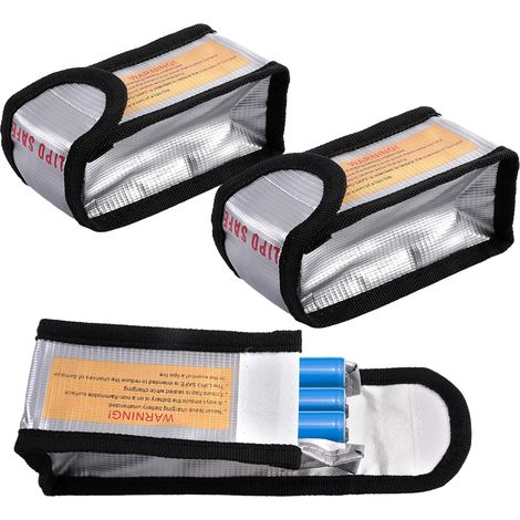 Set mit 3 Sicherheitsbeuteln für Lipo-Akkus, feuerfeste Akkubeutel, explosionsgeschützte Aufbewahrungsbeutel für Lipo-Akkus, Schutz vor Feuer und Explosionen, Laden und Aufbewahren (12,5 x 6,5 x 5 cm) (1/5)