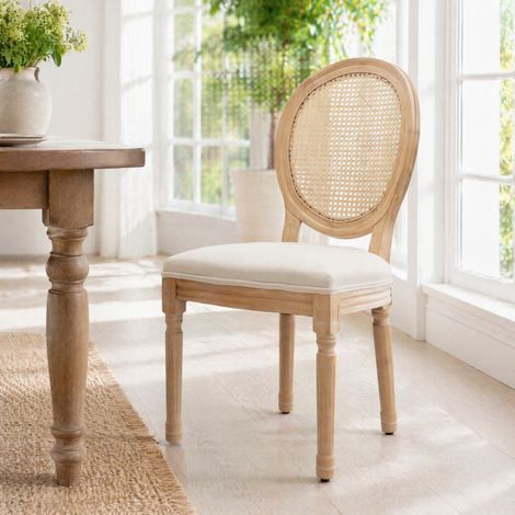 Silla de comedor 59,5x49x95 cm de madera beige, respaldo de ratán, lote de 2 FloraGrace (1/5)