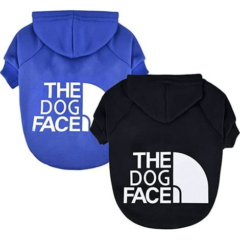 Lot de 2 pulls à capuche pour chien, vêtements pour petit chien garçon fille chihuahua, tenue pour chat et chiot (Noir+Bleu, Taille M) (1/5)