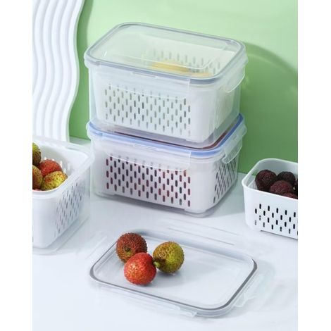 Lot de 2 passoires alimentaires à double couche - Petit et grand - Lave-fruits et légumes en plastique 2 en 1 avec couvercle amovible pour servir de b (1/4)
