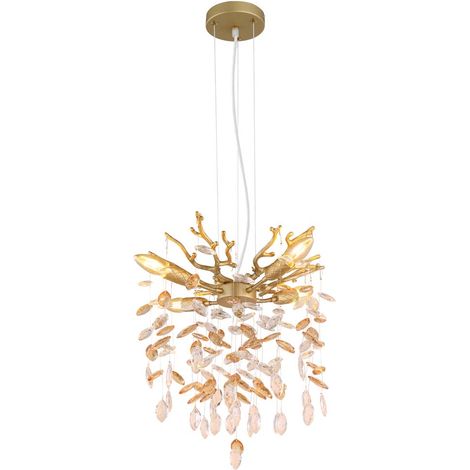 Suspension, applique, plafonnier, or mat, cristaux de verre, H 120 cm (1/5)