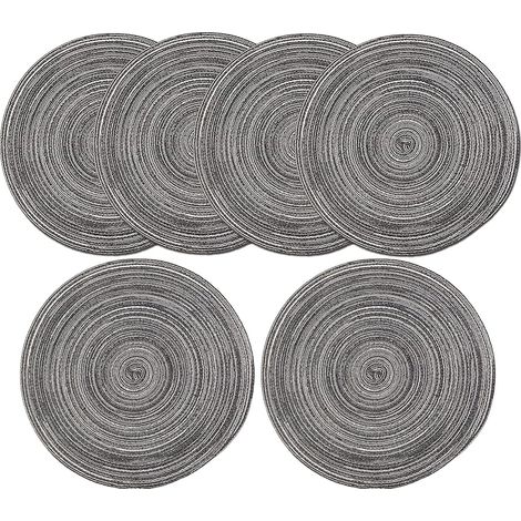 Lot de 6 Sets de Table Rond Tissés Set de Table, Napperons de Table de 38 cm Lavable Antidérapants Résistantes à la Chaleur Set de Table pour Salle à Manger de Cuisine de Fête, Grey (1/5)