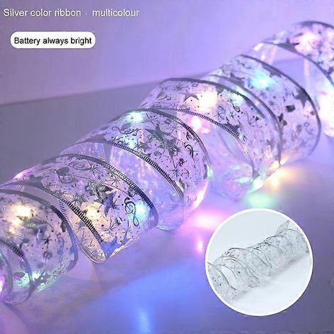 Guirlande lumineuse ruban pour décorations de Noël, ornements pour sapin de Noël, guirlande lumineuse pour la maison, guirlande lumineuse de Noël, Navidad Natal, Nouvel An, argentée, modèle à piles 45 (1/5)