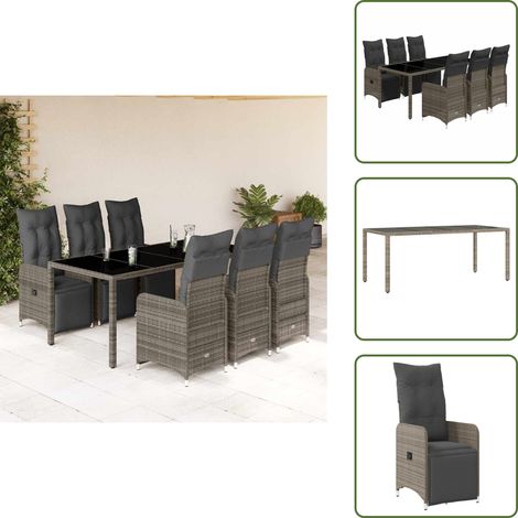 7-tlg. Garten-Bistro-Set mit Kissen Grau Poly Rattan - Bistro Set - Bistro Sets - Bistroset - Garten Bistro Set (1/5)
