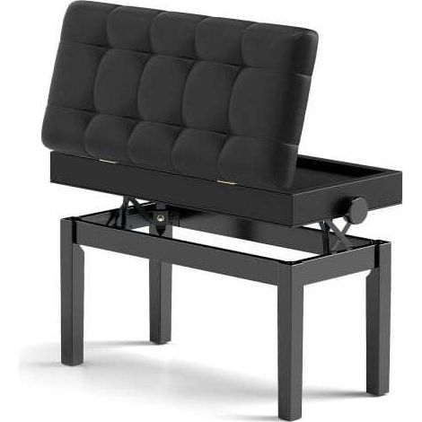 Banquette de piano double en bois pour 2 personnes avec siège rembourré, hauteur réglable et coffre de rangement pour partitions (1/5)