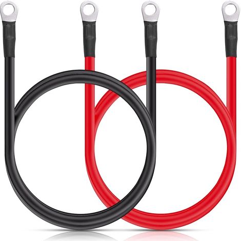 Lot de 2 câbles onduleurs en PVC - 20 mm² - 60 cm - 4 AWG - Calibre 4 - 10 mm - M10 - Œillets toronnés - Câble onduleur de batterie pour alimentation électrique (1/5)