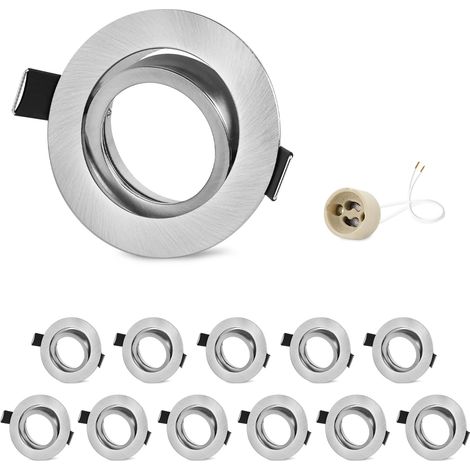 12x Spot Encastrable GU10 Orientables Aluminium Nickel, Projecteurs Cadre De Montage Avec Douille GU10, Rond Support Spot Encastrable Plafond Pour LED Ou Halogènes, Trou de montage ø75mm (1/5)