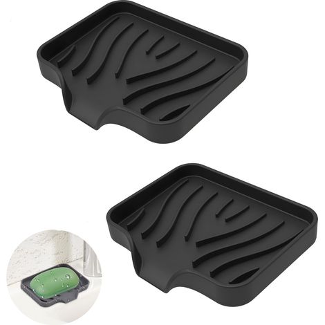 Porte Savon Silicone,2 Pièce Porte-Savons avec Évacuation,Porte Savon Voyage Antidérapant Boite Savon pour Douche,Cuisine,Baignoire (Noir) (1/5)