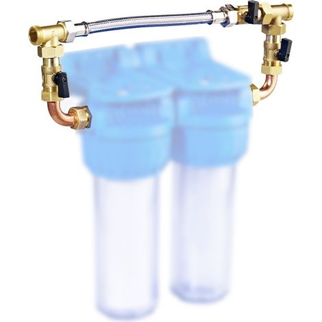 Orion – By-pass double filtre pour adoucisseur d'eau – Kit complet avec 2 raccords laiton en Té et flexible inox 250mm – Permet démontage sans couper l'eau (1/2)
