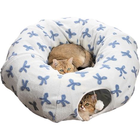 Donut pour chat 2 en 1 en peluche pliable, malléable, antidérapante, niche pour chat, lit donut pour chaton, pour occupation, lutte contre l'ennui, dormir et jouer, pour chatons, petits (1/5)