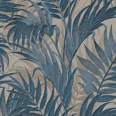 Tropical Palm Leaf Blue Teal Wallpaper Design ID Textured Paste The Wall Vinyl (1/4)