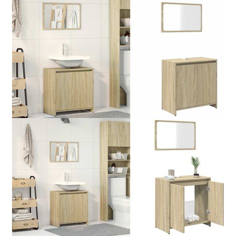 2-tlg. Badmöbel-Set Sonoma-Eiche Holzwerkstoff - Badmöbel-Set - Holzwerkstoff - Badezimmermöbel - Spiegelschrank - Waschtischunterschrank - Home & Living