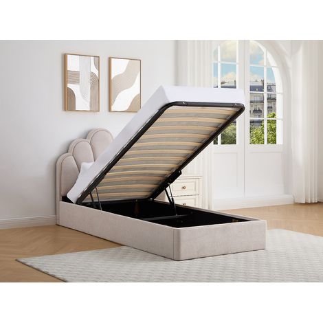 Lit coffre coquillage 90 x 190 cm – Tissu – Beige + Matelas - CORALUNO (1/4)