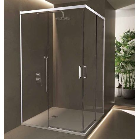 Mampara Ducha Rectangular 2 Fijos + 2 Puertas Corredera  Vidrio 6mm Antical  Perfil Cromo 110cm (adaptable 107,50-110) x 80cm (1/4)