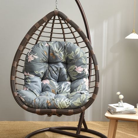 Coussin amovible et lavable pour balancelle individuelle, panier suspendu, canapé, chaise, fauteuil berceau d'intérieur et d'extérieur, avec motif floral dessiné à main levée. (1/5)