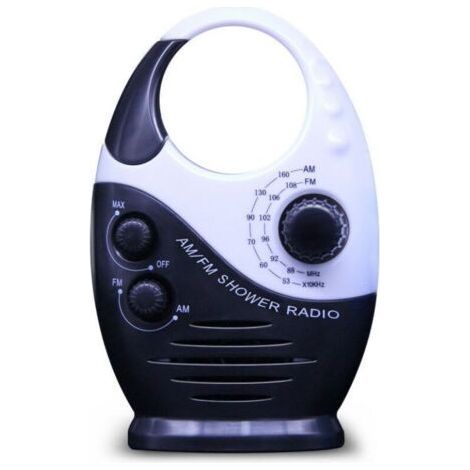 Noir Radio de douche étanche, mini radio de douche portable AM FM avec volume réglable, radio avec poignée supérieure, convient pour douche/chevet/garage (1/5)